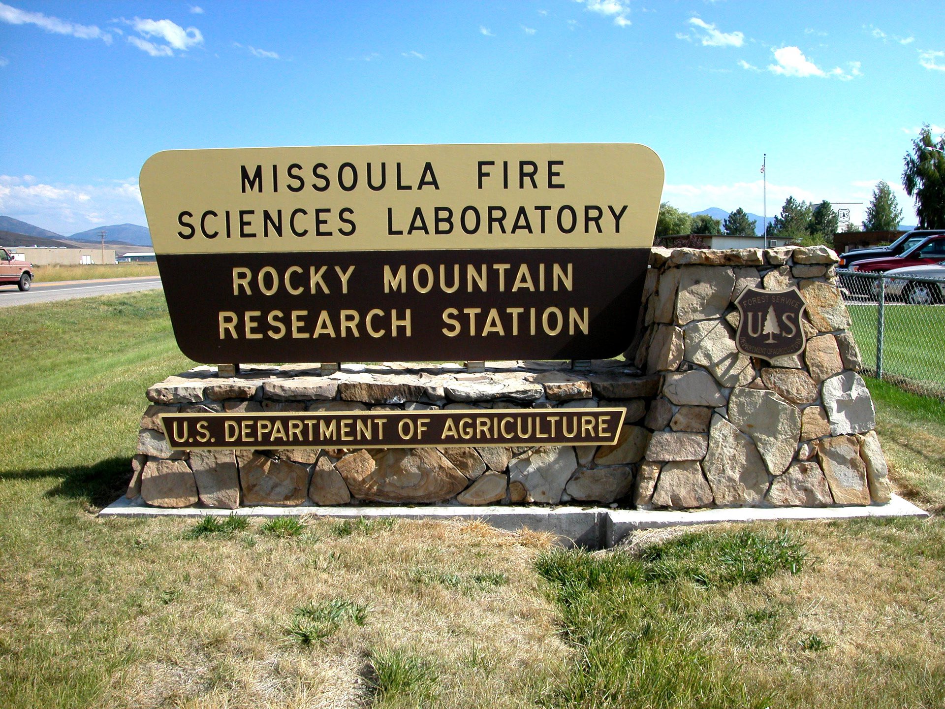 brown and yellow sign for Missoula Fire Sciences Lab in Missoula, MT