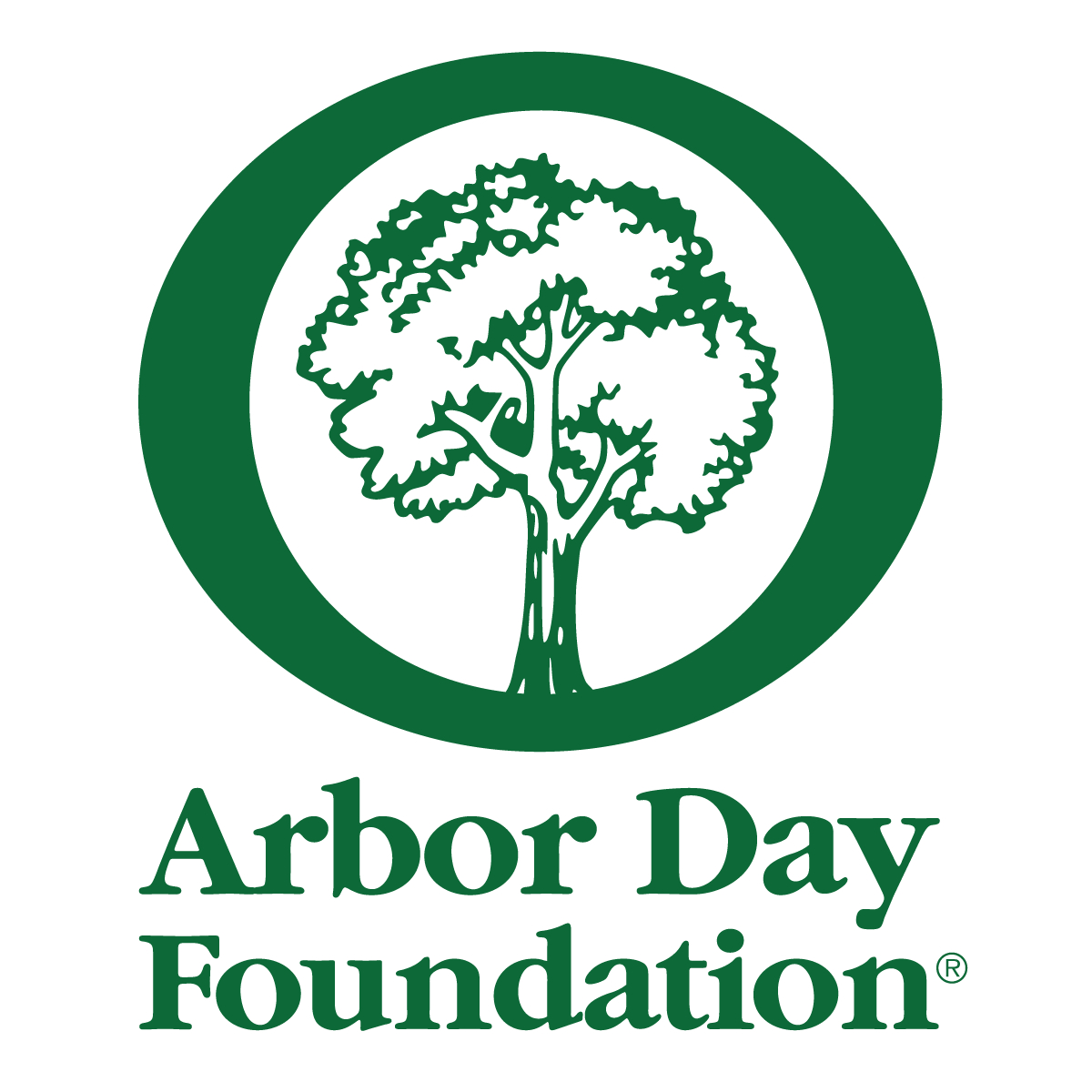 arbor day foundation logo with a green broadleaf tree illustration