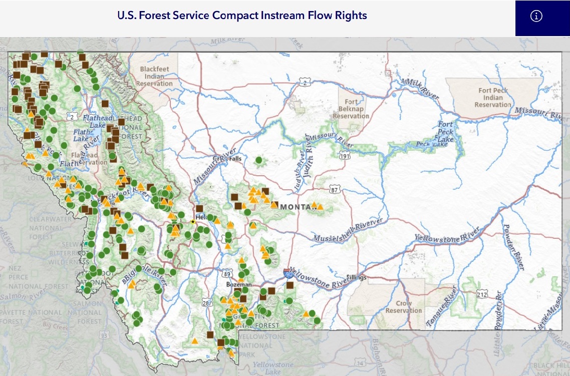 Map of instream flow water rights issued pursuant to the U.S. Forest Service Compact.